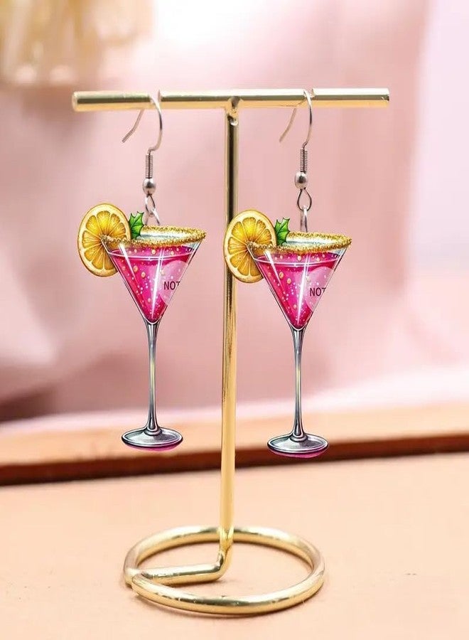 Cykdohy Pink Martini Cocktail Cup Acrylic Dangle Drop Earrings for Women Lightweight Statement Lemon Wine Glass Creative Hook Earring Fashion Summer Beach Party Vacation Hawaiian Holiday Jewelry Gift - Image 5