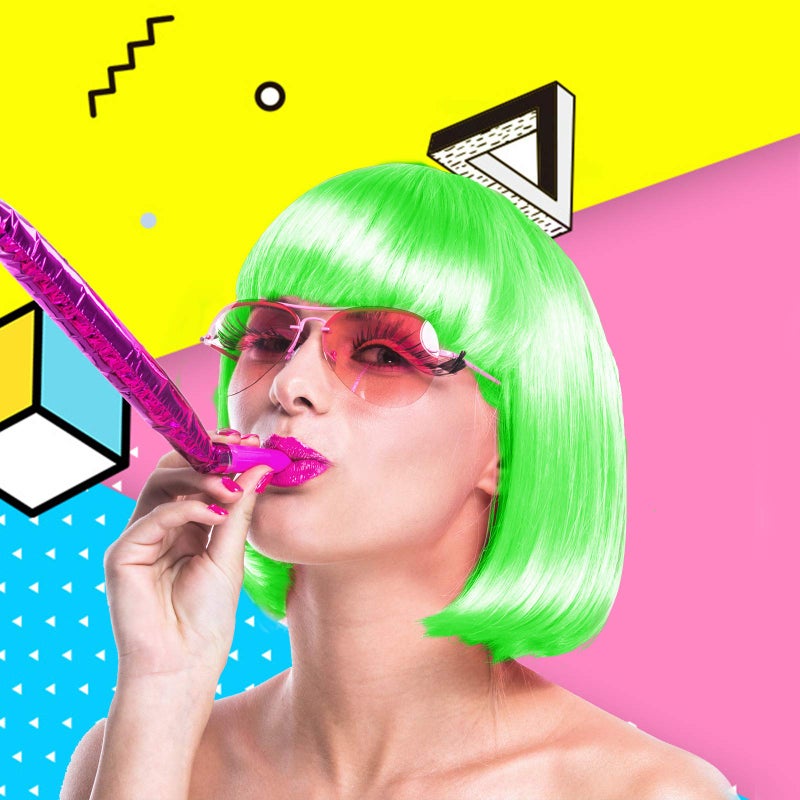LIULIUBTY 9 Pieces Short Bob Hair Wigs 12" Straight with Flat Bangs Synthetic Fluorescence Colorful Cosplay Daily Party Costume for Women+ Free Wig Cap (Colors Set 2,with Wig Cap) - Image 5