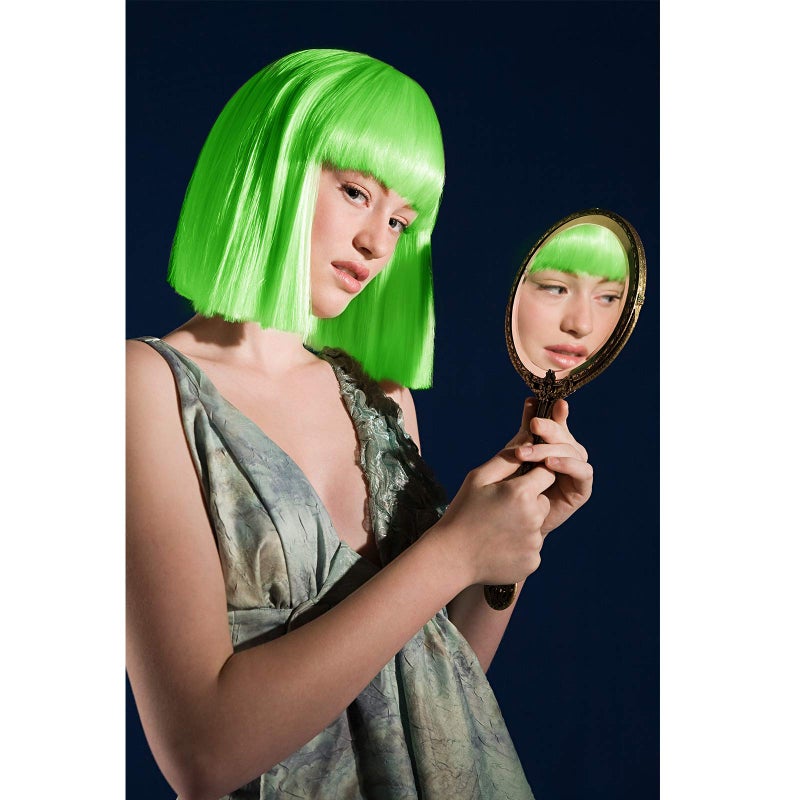 LIULIUBTY 9 Pieces Short Bob Hair Wigs 12" Straight with Flat Bangs Synthetic Fluorescence Colorful Cosplay Daily Party Costume for Women+ Free Wig Cap (Colors Set 2,with Wig Cap) - Image 3