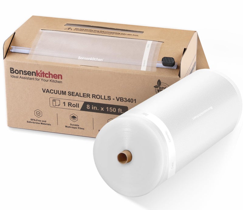 Bonsenkitchen [2025 New] Bonsenkitchen 8â€ x 150â€™ Vacuum Sealer Bags Rolls with Cutter for Food Storage, Commercial Grade, BPA Free, Great for Meal Prep and Sous Vide Cooking - Image 1