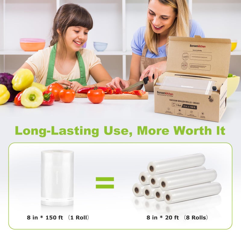 Bonsenkitchen [2025 New] Bonsenkitchen 8â€ x 150â€™ Vacuum Sealer Bags Rolls with Cutter for Food Storage, Commercial Grade, BPA Free, Great for Meal Prep and Sous Vide Cooking - Image 3