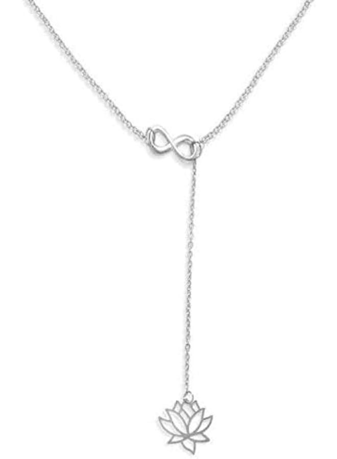 Necklace Simple Flower Lotus - Plated Sliver  - Image 2