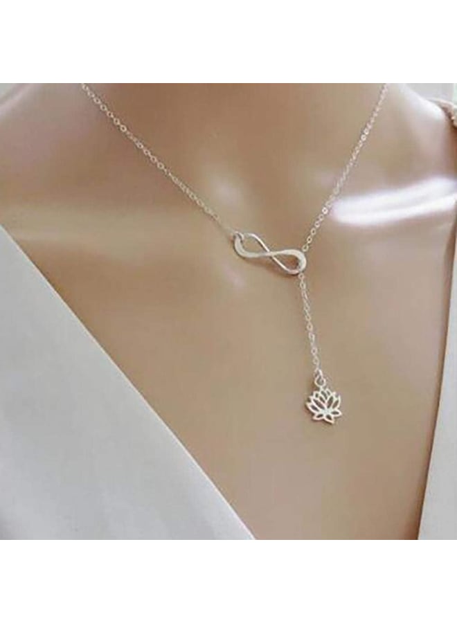 Necklace Simple Flower Lotus - Plated Sliver  - Image 4