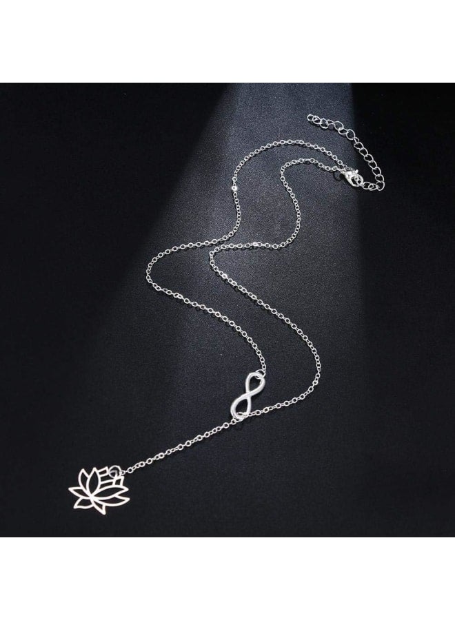 Necklace Simple Flower Lotus - Plated Sliver  - Image 5