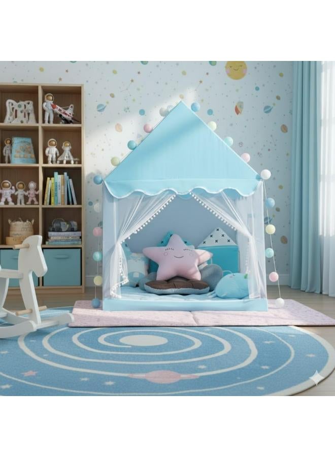 Kids Indoor Playhouse Tent with Windows & Curtains – Blue Star Design - Image 3
