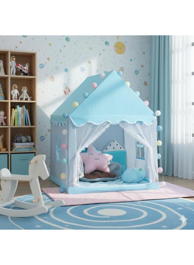 Kids Indoor Playhouse Tent with Windows & Curtains – Blue Star Design - Image 1