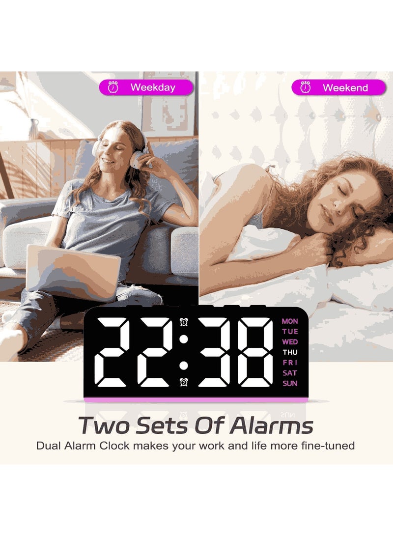 saykfoe 6.8'' Digital Alarm Clock, LED Digital Clock with Ambient Light, with Day/Date/Temperature / 12 / 24H / Dual Alarm/Snooze, Bedside Desk Table Clock, for Office Bedroom Kids Elderly - Image 3