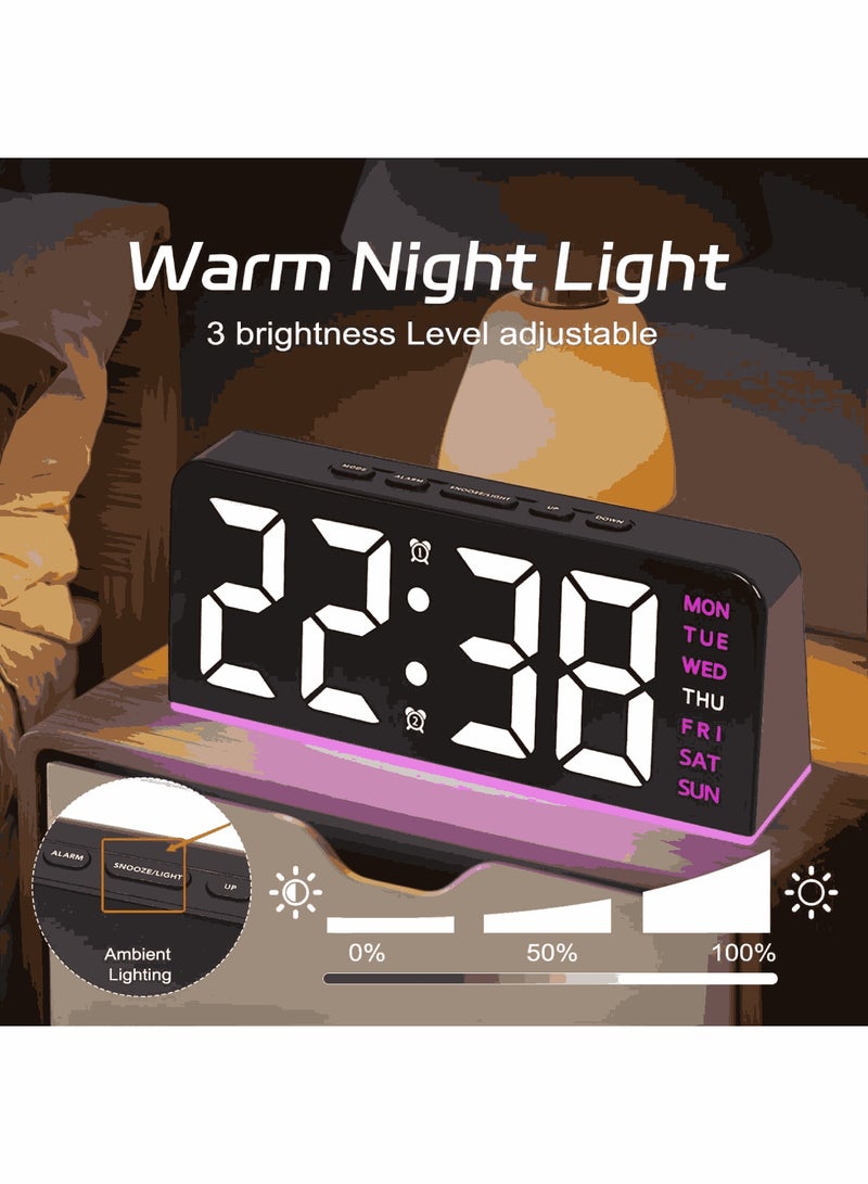 saykfoe 6.8'' Digital Alarm Clock, LED Digital Clock with Ambient Light, with Day/Date/Temperature / 12 / 24H / Dual Alarm/Snooze, Bedside Desk Table Clock, for Office Bedroom Kids Elderly - Image 5