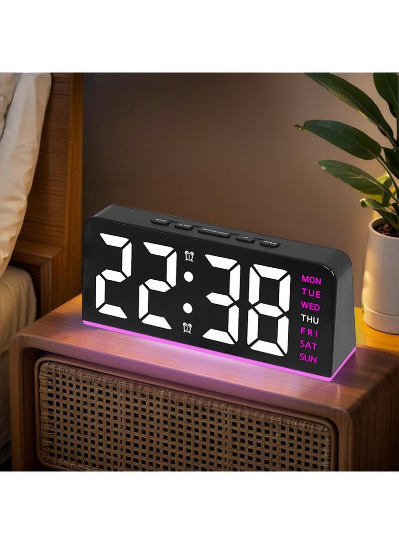 saykfoe 6.8'' Digital Alarm Clock, LED Digital Clock with Ambient Light, with Day/Date/Temperature / 12 / 24H / Dual Alarm/Snooze, Bedside Desk Table Clock, for Office Bedroom Kids Elderly - Image 1