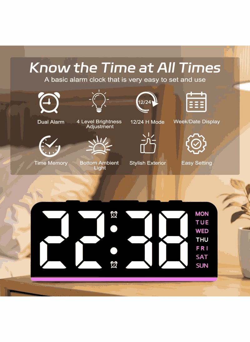 saykfoe 6.8'' Digital Alarm Clock, LED Digital Clock with Ambient Light, with Day/Date/Temperature / 12 / 24H / Dual Alarm/Snooze, Bedside Desk Table Clock, for Office Bedroom Kids Elderly - Image 2
