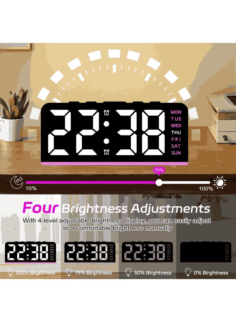 saykfoe 6.8'' Digital Alarm Clock, LED Digital Clock with Ambient Light, with Day/Date/Temperature / 12 / 24H / Dual Alarm/Snooze, Bedside Desk Table Clock, for Office Bedroom Kids Elderly - Image 4