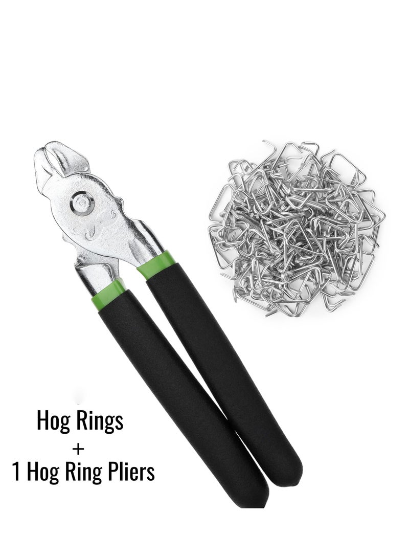 طقم كماشة حلقات الخنزير، 300 قطعة، حلقات مجلفنة مقاس 3/4 بوصة مع كماشة واحدة، للسياج وتنجيد السيارات - Image 2