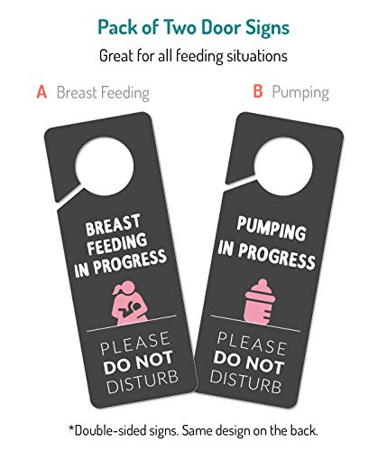 Fun-Plus Breastfeeding Door Sign, 2 Pack (Printed on Both Sides), 9.3″x3.5″ PVC Plastic, Breastfeeding for Work, Pumping for Work, Pumping in Progress - Image 2