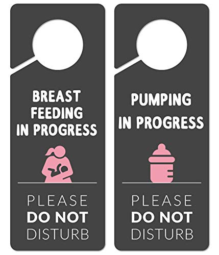 Fun-Plus Breastfeeding Door Sign, 2 Pack (Printed on Both Sides), 9.3″x3.5″ PVC Plastic, Breastfeeding for Work, Pumping for Work, Pumping in Progress - Image 1