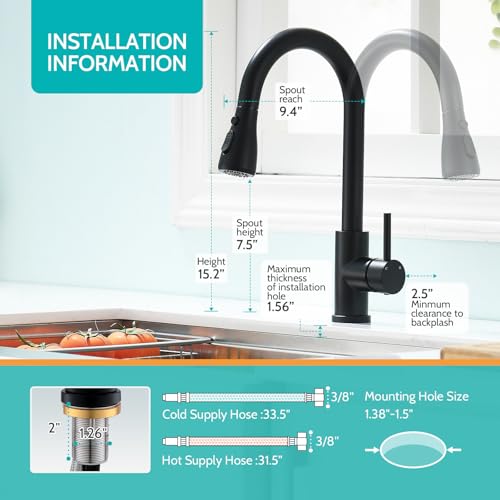 Kicimpro Matte Black Kitchen Faucet with Pull Down Sprayer, 304 Stainless Steel, 23-Inch Extended Hose Design, Three Water Functional Ways, Easy Installation - Image 5