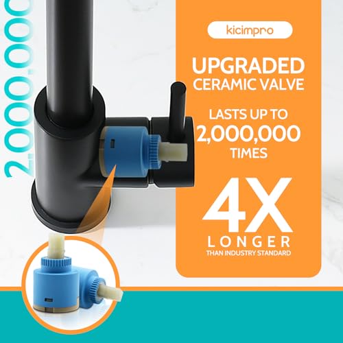 Kicimpro Matte Black Kitchen Faucet with Pull Down Sprayer, 304 Stainless Steel, 23-Inch Extended Hose Design, Three Water Functional Ways, Easy Installation - Image 3