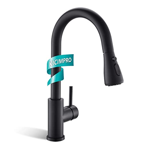 Kicimpro Matte Black Kitchen Faucet with Pull Down Sprayer, 304 Stainless Steel, 23-Inch Extended Hose Design, Three Water Functional Ways, Easy Installation - Image 1