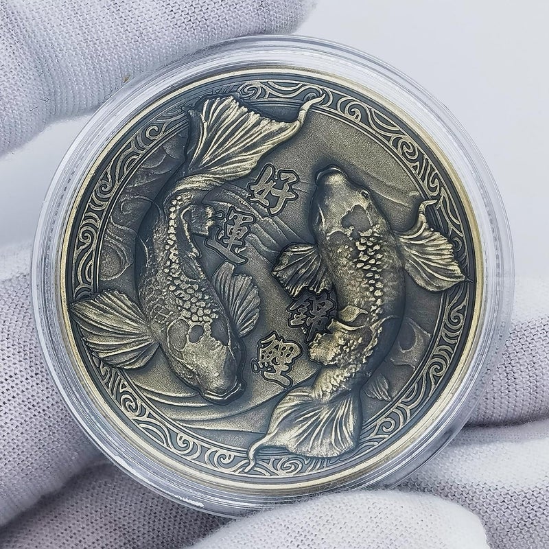 Rumkou Chinese Koi and Fortune Character Coin Good Luck Challenge Coins - Image 2