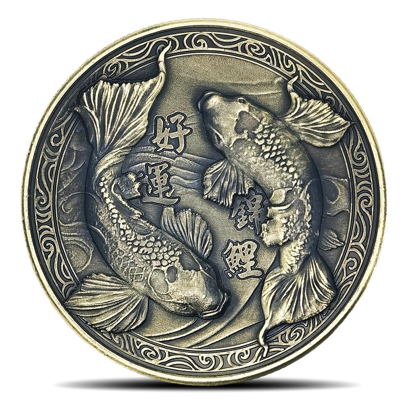 Rumkou Chinese Koi and Fortune Character Coin Good Luck Challenge Coins - Image 1