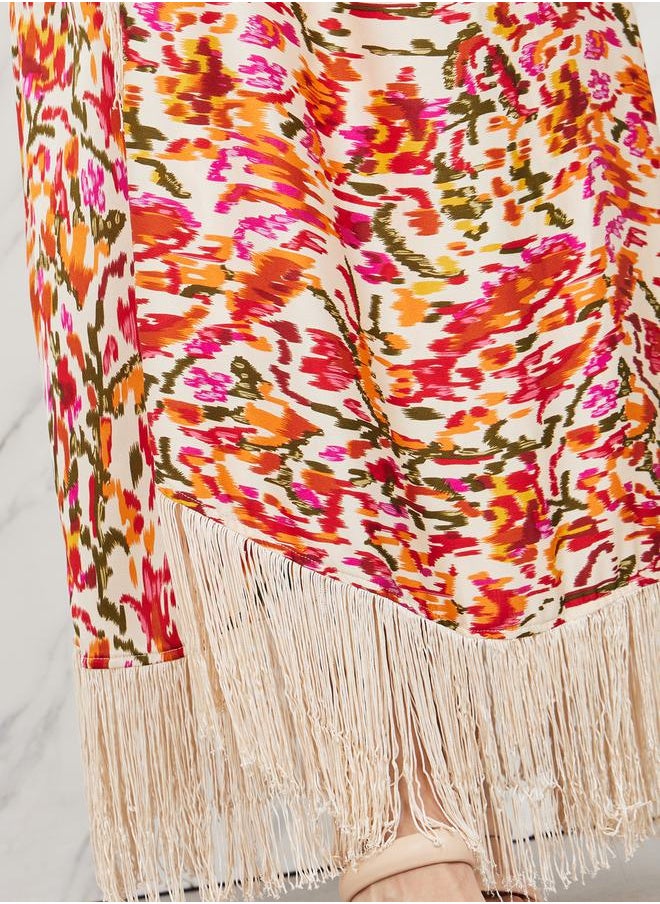 Styli - Ikat Print Halter Neck Wrap Style Maxi Dress with Tassel Detail - Image 1