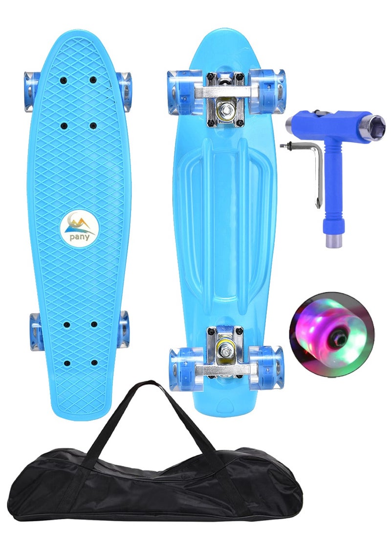 Generic - 22" Pany SkateBoard PU Flash Wheels Fish Shape With Carry Bag & Tool, Light Blue - Image 1