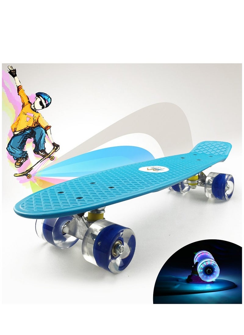 Generic - 22" Pany SkateBoard PU Flash Wheels Fish Shape With Carry Bag & Tool, Light Blue - Image 1