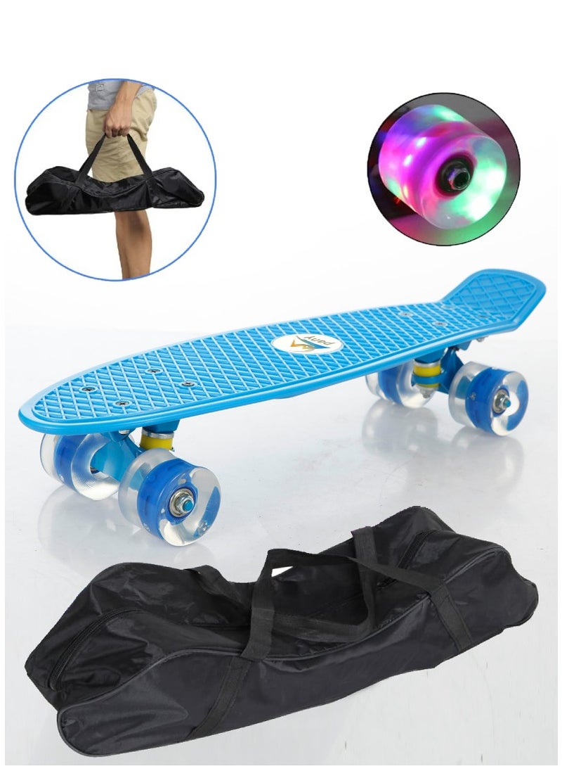 Generic - 22" Pany SkateBoard PU Flash Wheels Fish Shape With Carry Bag & Tool, Light Blue - Image 1
