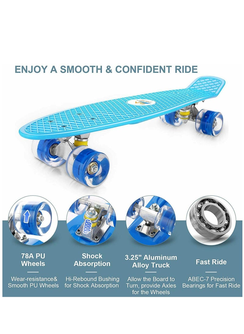 Generic - 22" Pany SkateBoard PU Flash Wheels Fish Shape With Carry Bag & Tool, Light Blue - Image 1