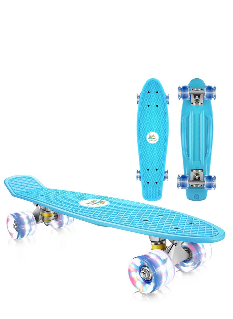 Generic - 22" Pany SkateBoard PU Flash Wheels Fish Shape With Carry Bag & Tool, Light Blue - Image 1