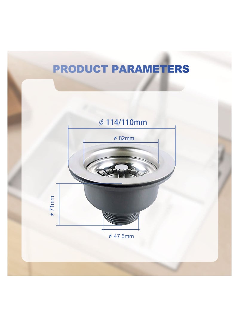 SYOSI Kitchen Sink Collection, Stainless Steel Strainer with Sink Drain Strainer Assembly Kitchen Sink Basket Waste Plug Sink Accessories, 114mm - Image 2