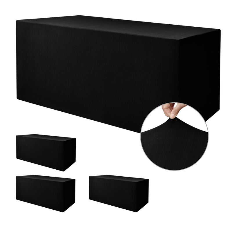 Nasitos Spandex Fitted Table Covers for 6 Foot Tables  72 x 30 Inch  4 Pack Black Stretch Rectangle Table Clothes Wrinkle Resistant Tablecloths for Folding Table Parties Trade Show Birthday