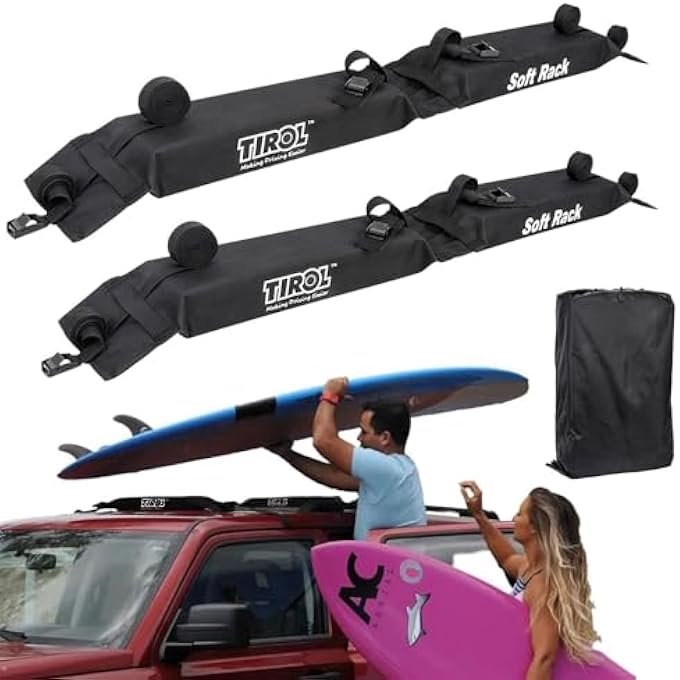 rayihni Soft Car Roof Rack Pads Universal Auto Luggage Carrier Padded Kit, Heavy Duty 60kg Tie-Down Rope Quick Loop Strap, Vehicle Rooftop Storage Bag for Surfboard SUP Kayak Paddle Board Canoe (125cm,1 Pair) - Image 1