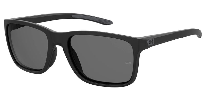 UNDER ARMOUR نظارات شمسية مستطيلة UA Hustle، إطار أسود غير لامع مع عدسات رمادية مستقطبة - Image 1