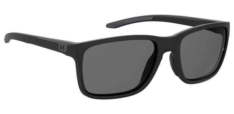 UNDER ARMOUR نظارات شمسية مستطيلة UA Hustle، إطار أسود غير لامع مع عدسات رمادية مستقطبة - Image 2