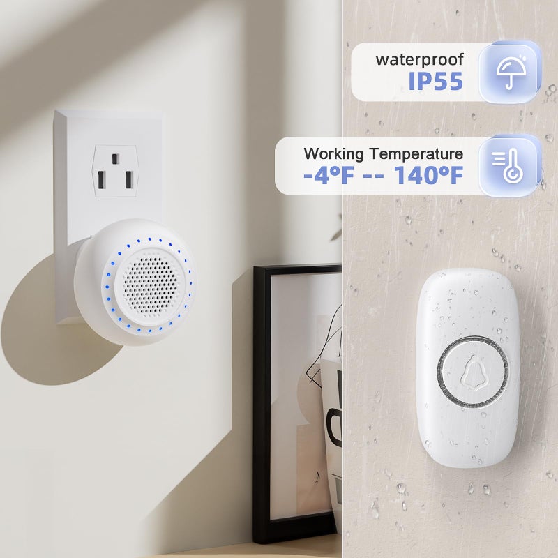 PHYSEN Wireless Doorbell, PHYSEN Doorbell Chime Kits with 1 Transmitter 1 Receiver Waterproof, Operating at 1000ft Range, 48 Ringtones, 4 Volume Levels, LED Flash, Door Bell for Home Classroom - Image 3