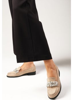 Mio Gusto Matilda Beige Stoned Women's Oxford Flat Shoes  - Image 3