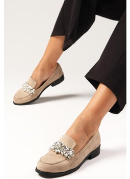 Mio Gusto Matilda Beige Stoned Women's Oxford Flat Shoes  - Image 4