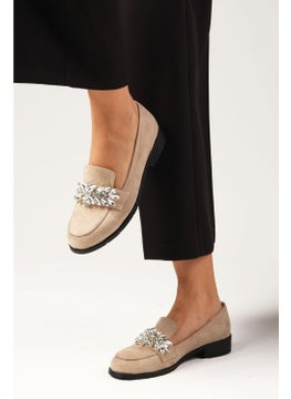 Mio Gusto Matilda Beige Stoned Women's Oxford Flat Shoes  - Image 5