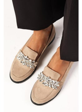 Mio Gusto Matilda Beige Stoned Women's Oxford Flat Shoes  - Image 1