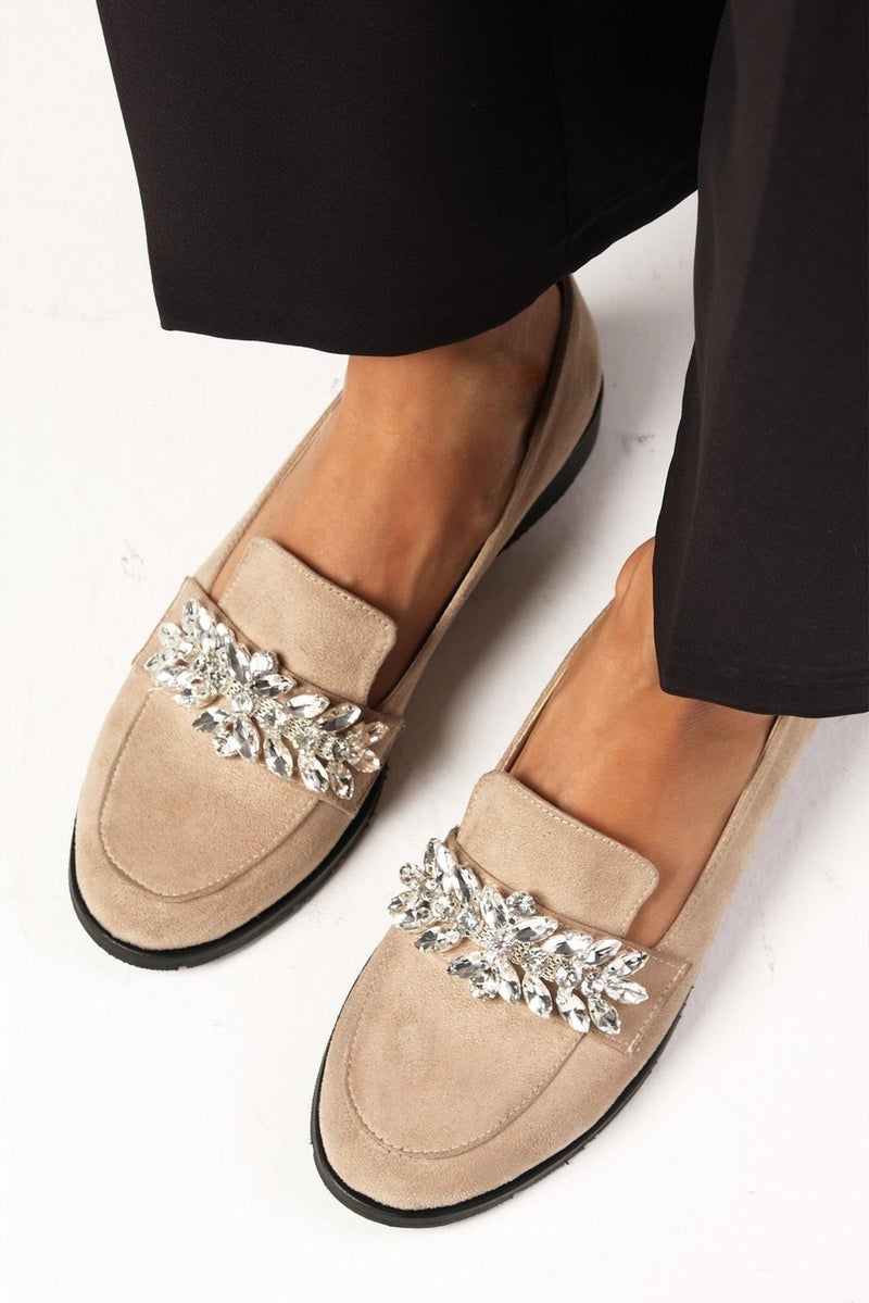Mio Gusto Matilda Beige Stoned Women's Oxford Flat Shoes  - Image 1