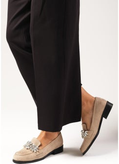 Mio Gusto Matilda Beige Stoned Women's Oxford Flat Shoes  - Image 2