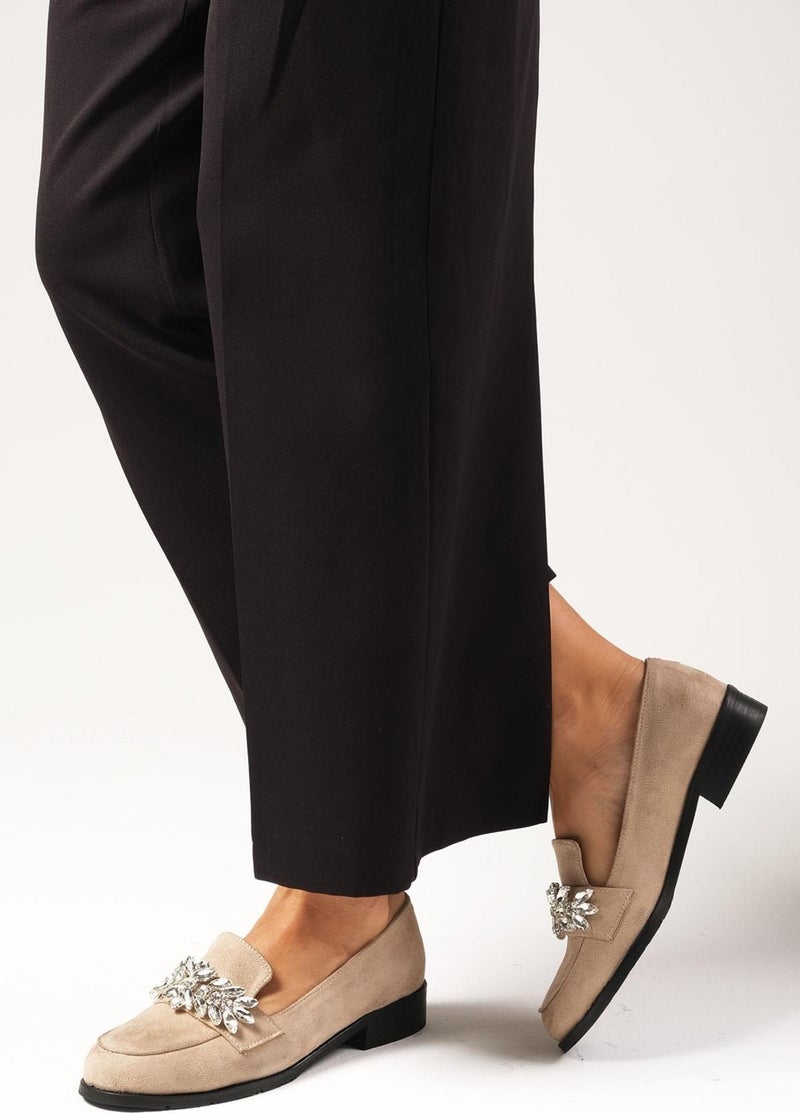 Mio Gusto Matilda Beige Stoned Women's Oxford Flat Shoes  - Image 2
