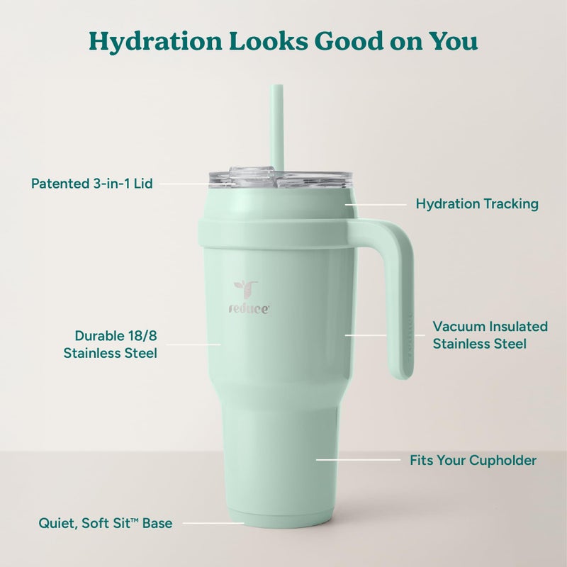 REDUCE Cold1 40 oz Tumbler with Handle - Vacuum Insulated Stainless Steel Water Bottle for Home, Office or Car, Reusable Mug with Straw or Leakproof Flip Lid, Keeps Drinks Cold All Day-Gloss Sea Glass - Image 4