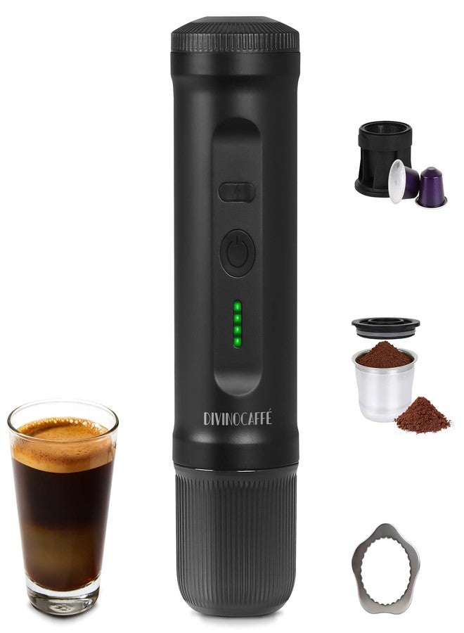 DIVINOCAFFÉ Portable Espresso Maker, Electric Coffee Machine with Self Heating for Travel & Camping, 20 Bar Espresso Machine for NS Capsule & Coffee Powder, Compact Size Ideal for RV, Hiking, Office, Car, Black - Image 1
