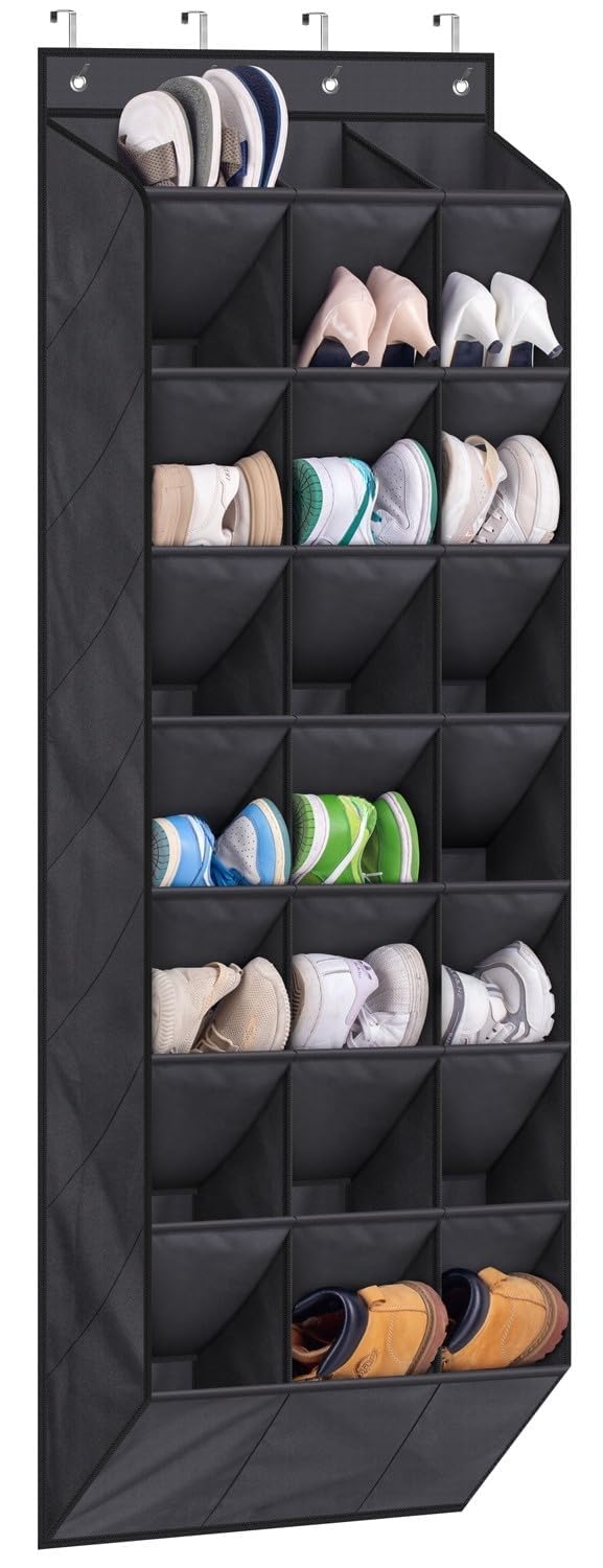 AOODA 24 Pairs Over the Door Shoe Organizer for Closet Deep Pockets Large Hanging Shoe Rack for Door 8Tier Sneaker Holder Hanger Black