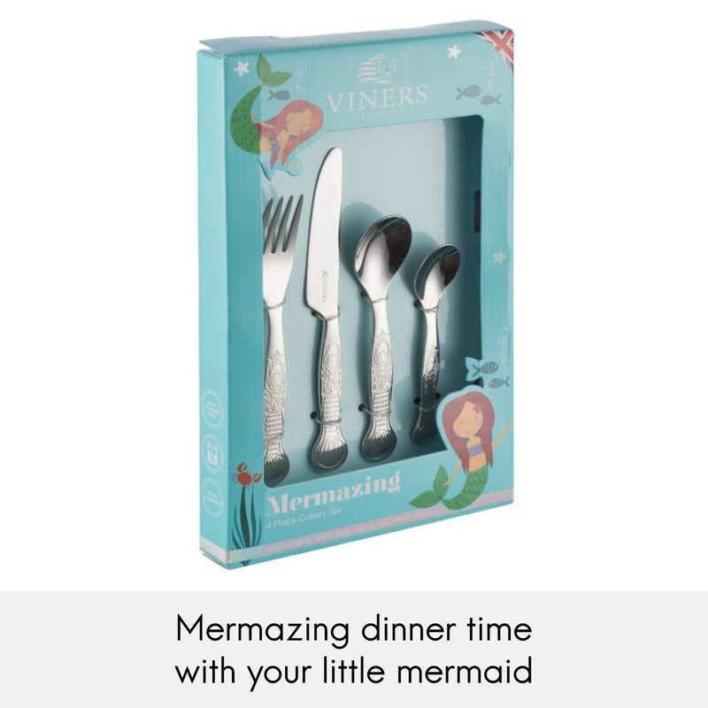 Viners Kids Mermaid 4 Piece 180 Silver Stainless Steel Cutlery Set - Image 4