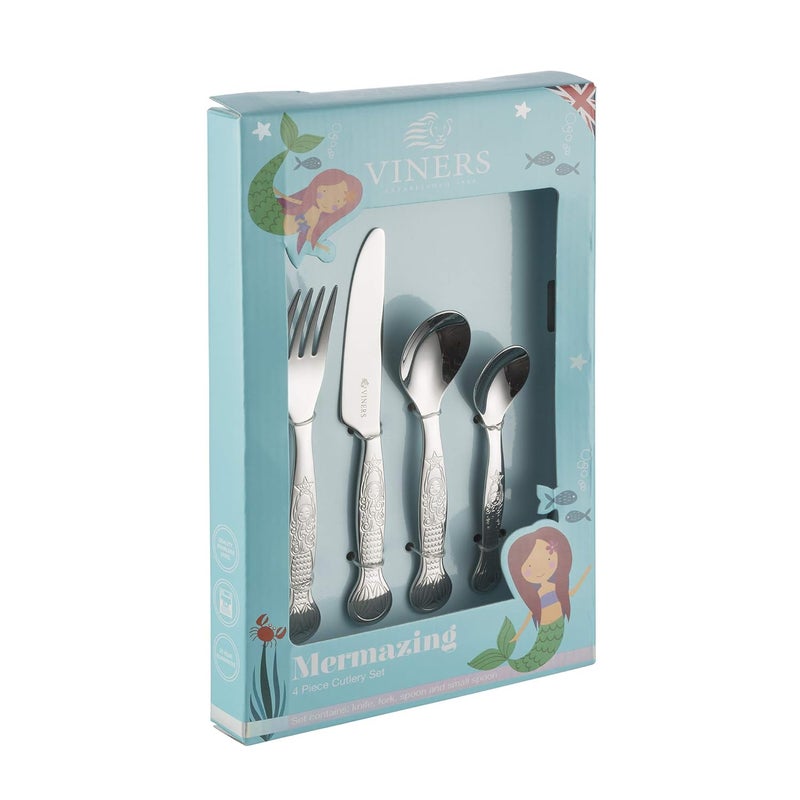 Viners Kids Mermaid 4 Piece 180 Silver Stainless Steel Cutlery Set - Image 1