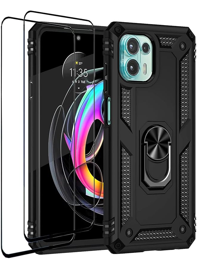 إيروريكس جراب 1+2 لهاتف Motorola Edge 20 Lite مع واقي شاشة من الزجاج المقوى مكون من قطعتين من جراب Hybrid Armor مزدوج الطبقات مضاد للخدش لهاتف Motorola Edge 20 Lite أسود - Image 1