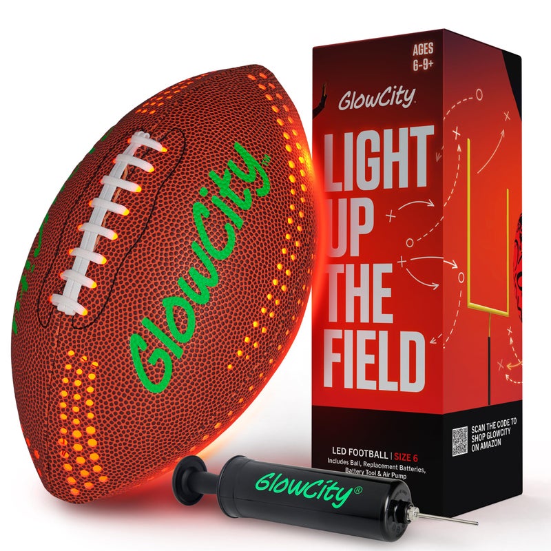 GlowCity Glow in The Dark Football Size 6 Light Up PU Ball for Teen Boys Adults Cool Sports Gift for Night Outdoor Games Birthday Gifts Ideas for Teen Boys Teenager Ages 12 13 14 15 16 17 18 - Image 2