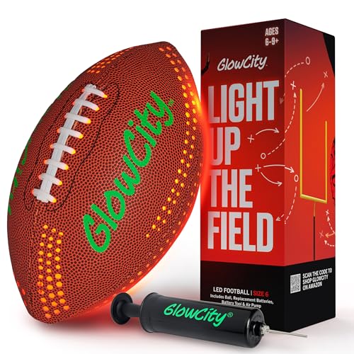 GlowCity Glow in The Dark Football Size 6 Light Up PU Ball for Teen Boys Adults Cool Sports Gift for Night Outdoor Games Birthday Gifts Ideas for Teen Boys Teenager Ages 12 13 14 15 16 17 18 - Image 1